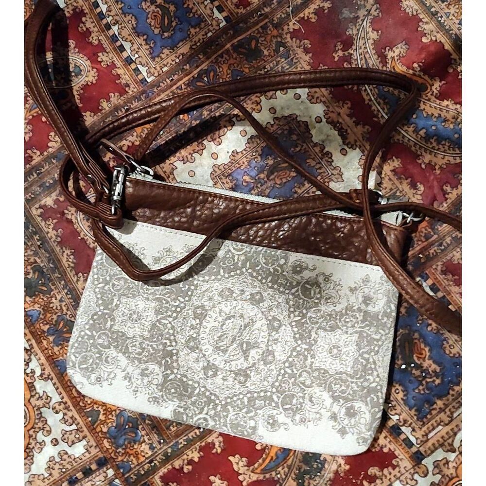 Moroccan CAPE JUBY Cross body purse or wristlet. 8" x 6". Imitation leather trim